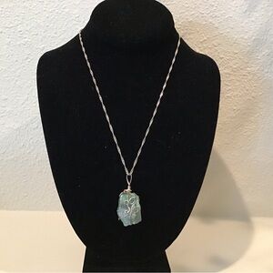 Elegant Silver chain large jade like stone Pendant Necklace